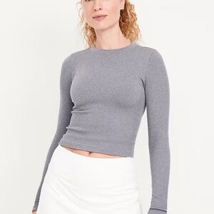 Old Navy women’s gray exhale seamless fitted rib Long Sleeve Top size medium NWT